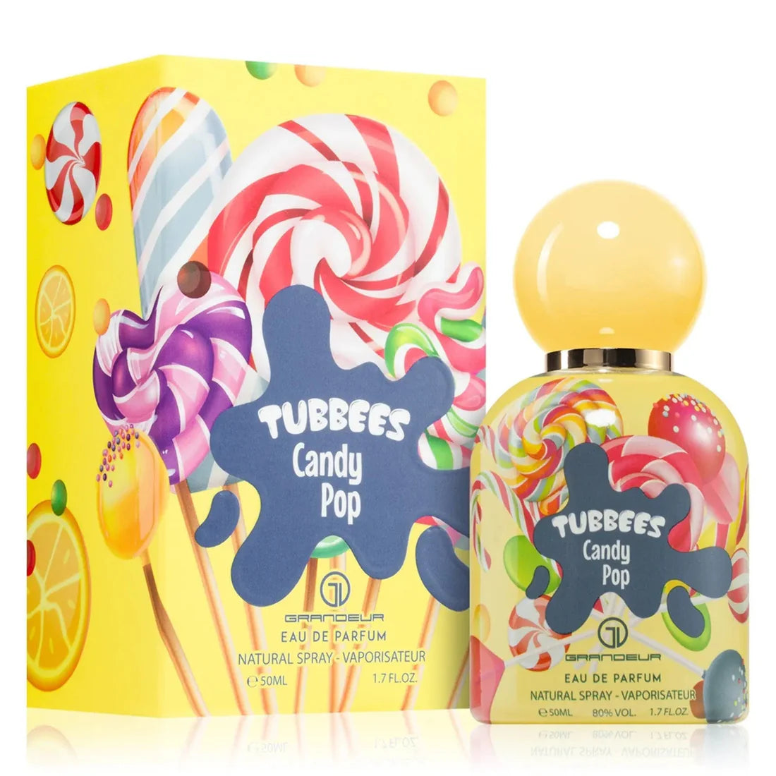 Bilde av esken og parfymeflasken side om side av Candy Pop Perfume 50ml EDP Tubbees