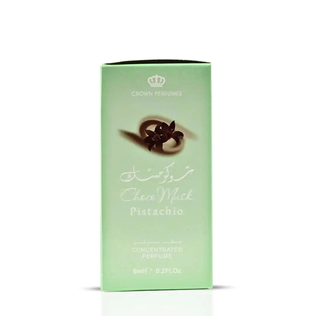 Bilde av esken til Choco Musk Pistachio Perfume Oil 6ml Al Rehab