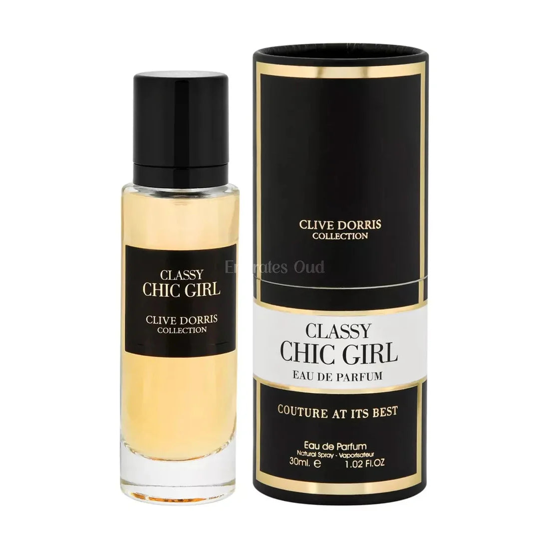 Parfymeflasken og esken side om side av Classy Chic Girl Perfume 30ml EDP Clive Dorris
