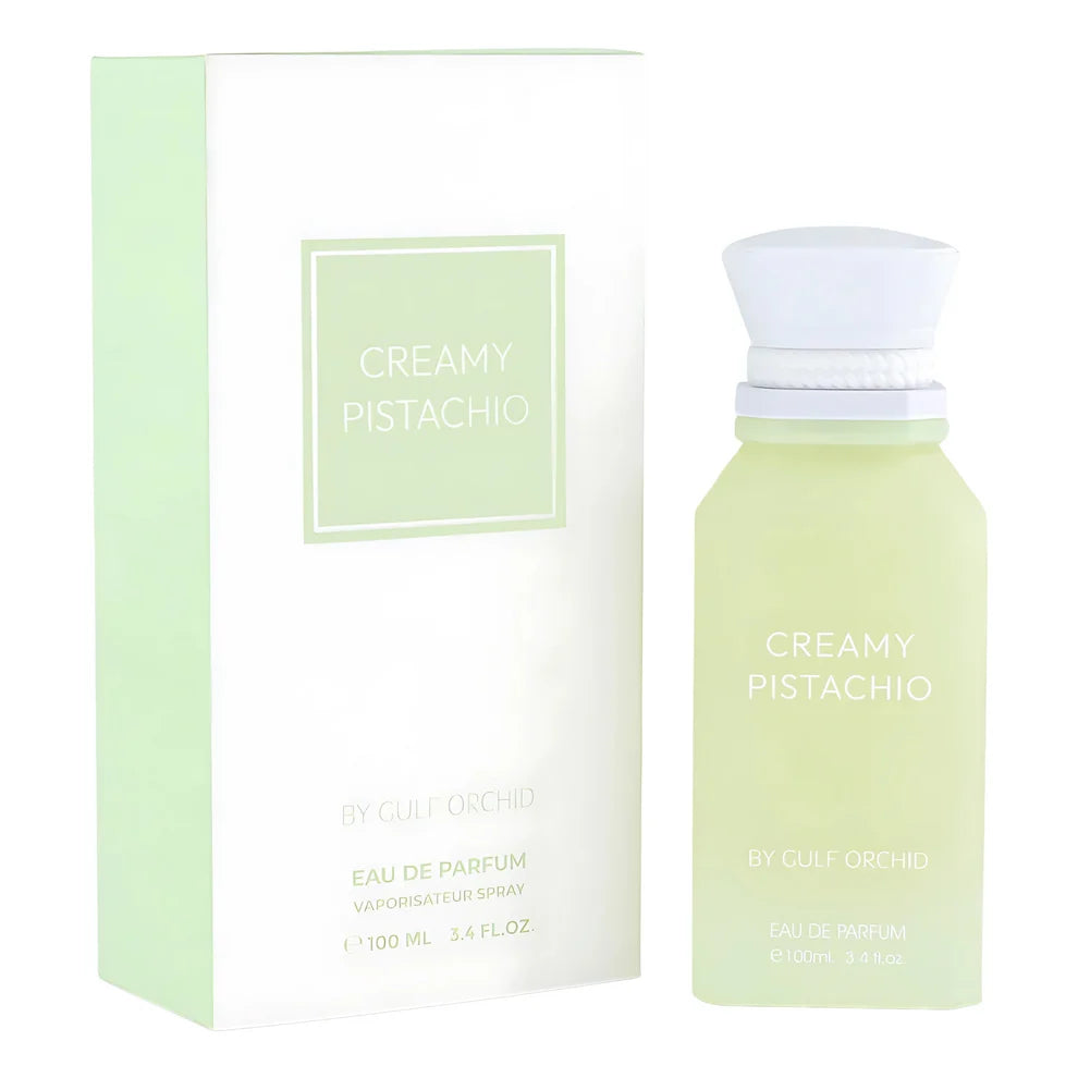 Esken og parfymeflasken til Gulf Orchid Creamy Pistachio Parfyme