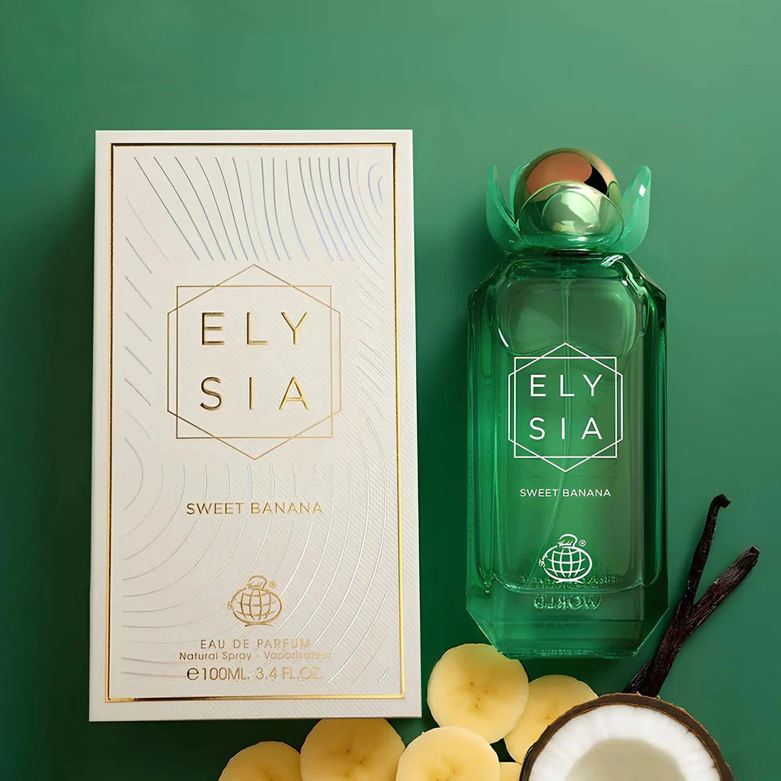 Bilde av Elysia Sweet Banana Perfume 100ml EDP Fragrance World flaske og eske