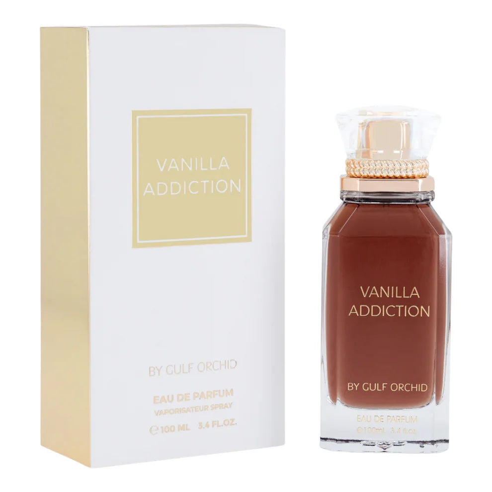 Esken og parfymeflasken til Gulf Orchid Vanilla Addiction Parfyme