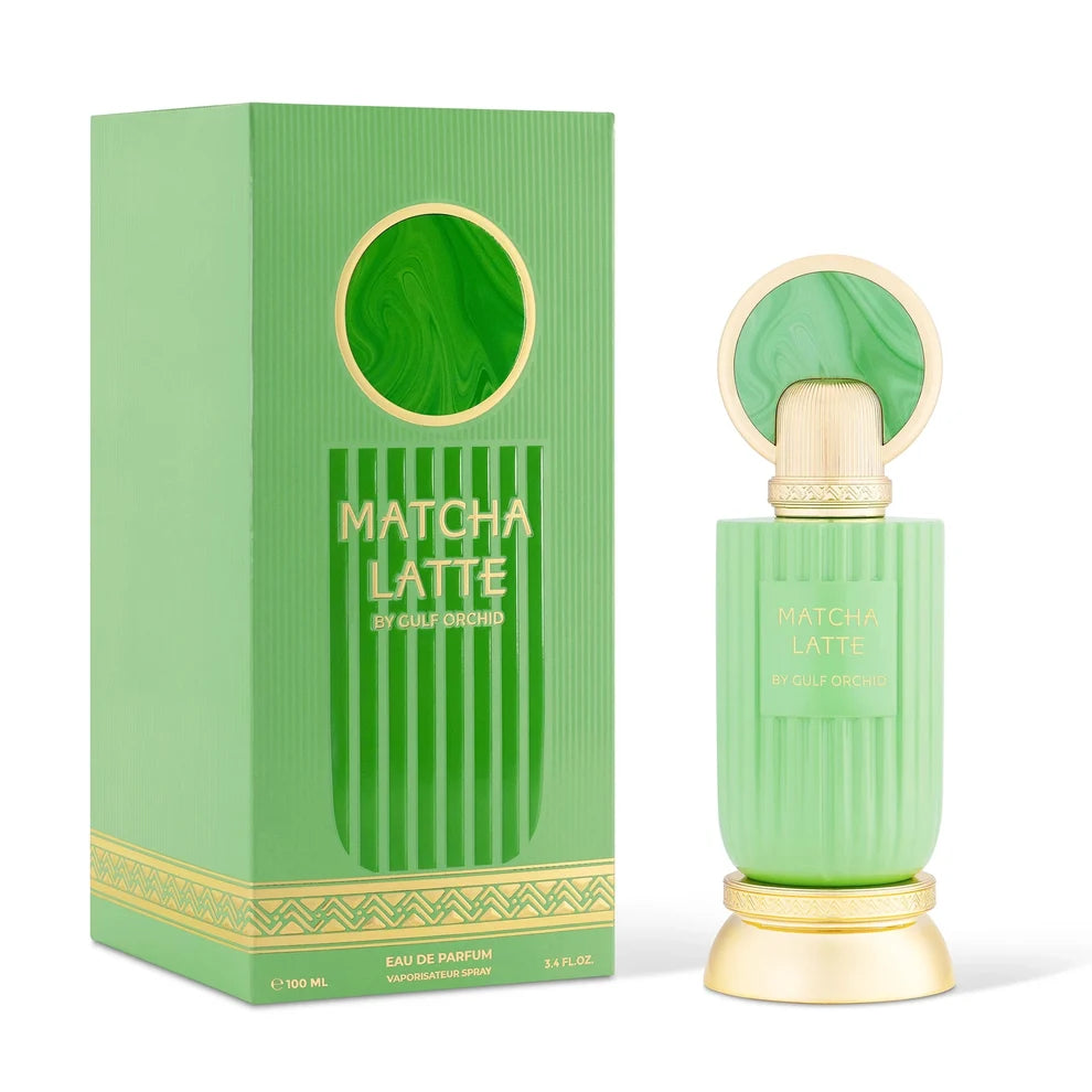 Esken og parfymeflasken til Gulf Orchid Matcha Latte Parfyme