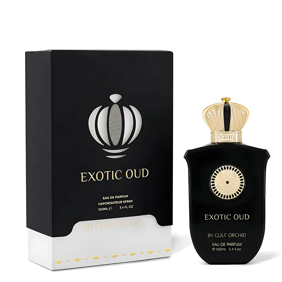 Esken og parfymeflasken til Gulf Orchid Exotic Oud Parfyme