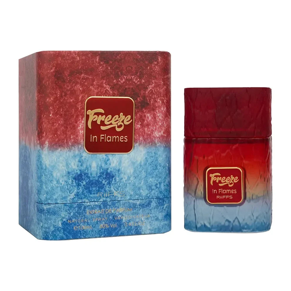 Esken og parfymeflasken til Riiffs Freeze In Flames 100ml Parfyme