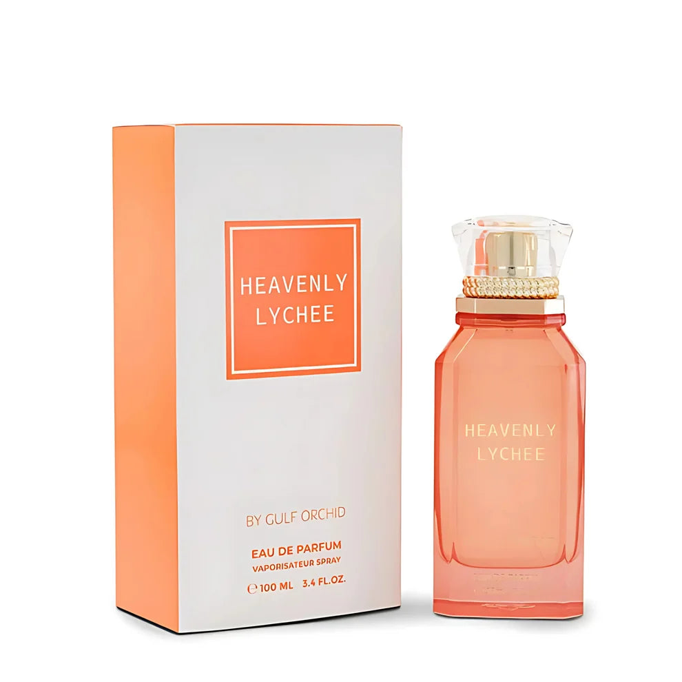 Esken og parfymeflasken til Gulf Orchid Heavenly Lychee Parfyme