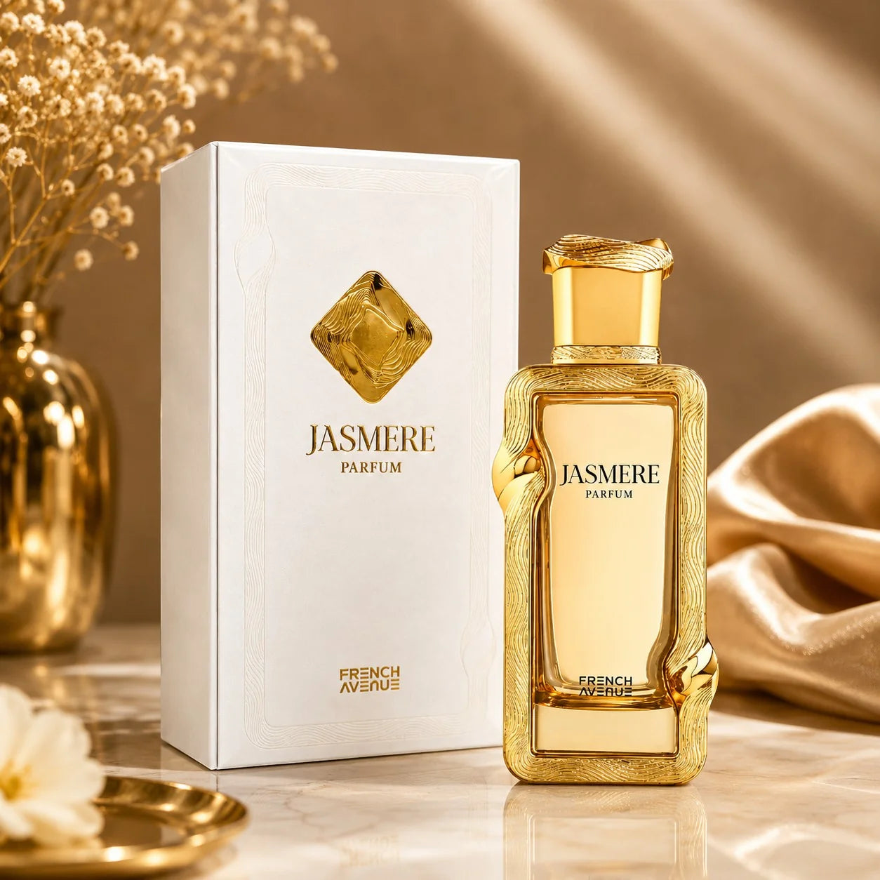 Esken og parfymeflasken til FRENCH AVENUE Jasmere Parfyme