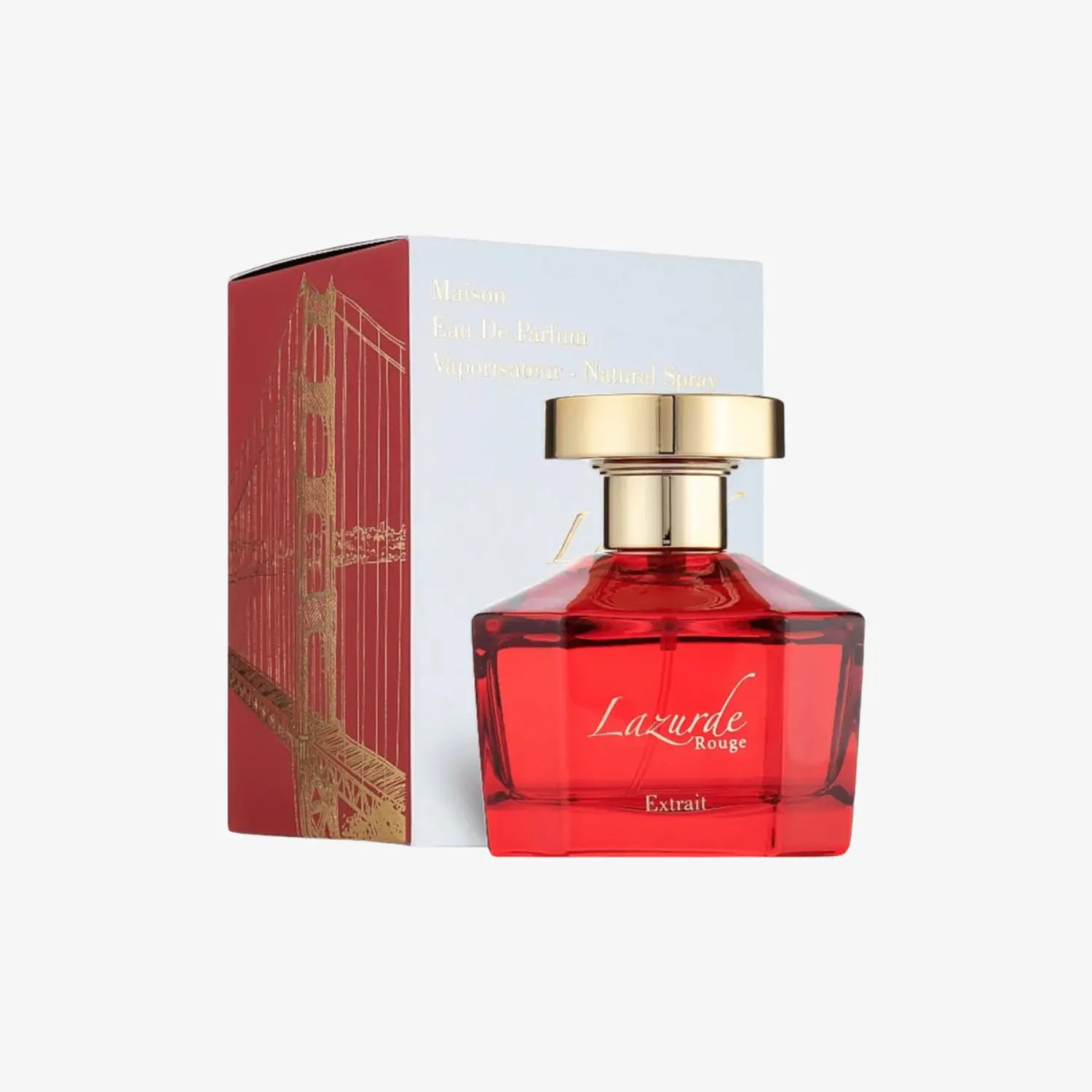 Esken og parfymeflasken til Lazurde Rouge Extrait Perfume 100ml EDP by FA Paris