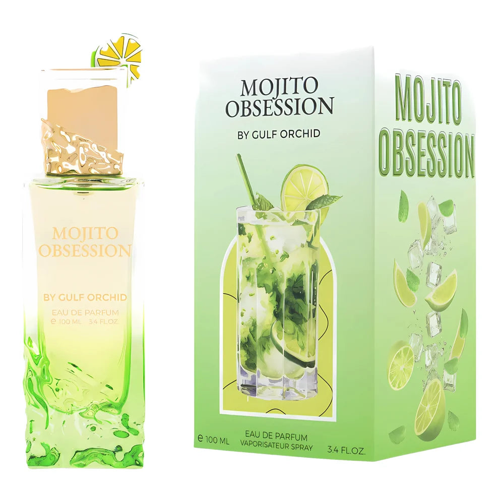 Parfymeflasken og esken side om side av Gulf Orchid Mojito Obsession Parfyme