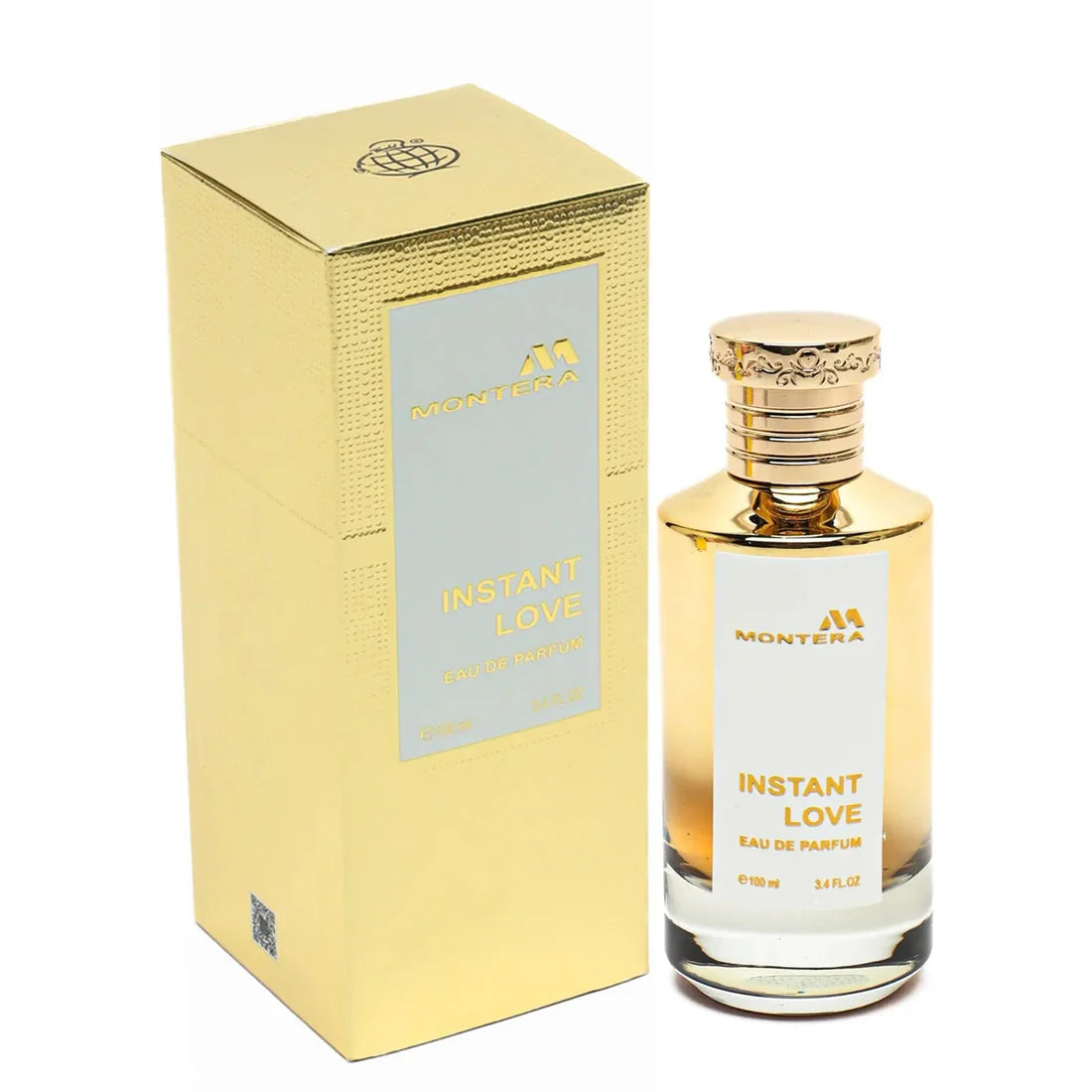 Esken og parfymeflasken side om side av Montera Instant Love Perfume 100ml EDP By Fragrance World