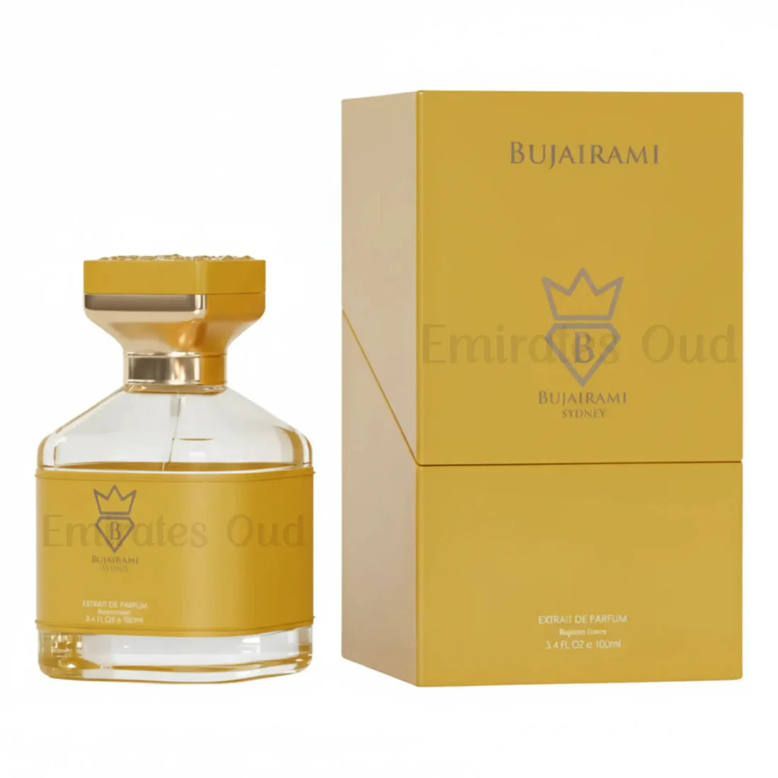 Parfymeflasken og esken til Bujairami Next Level 100ml Extrait De Parfum Bujairami Sydney side som side