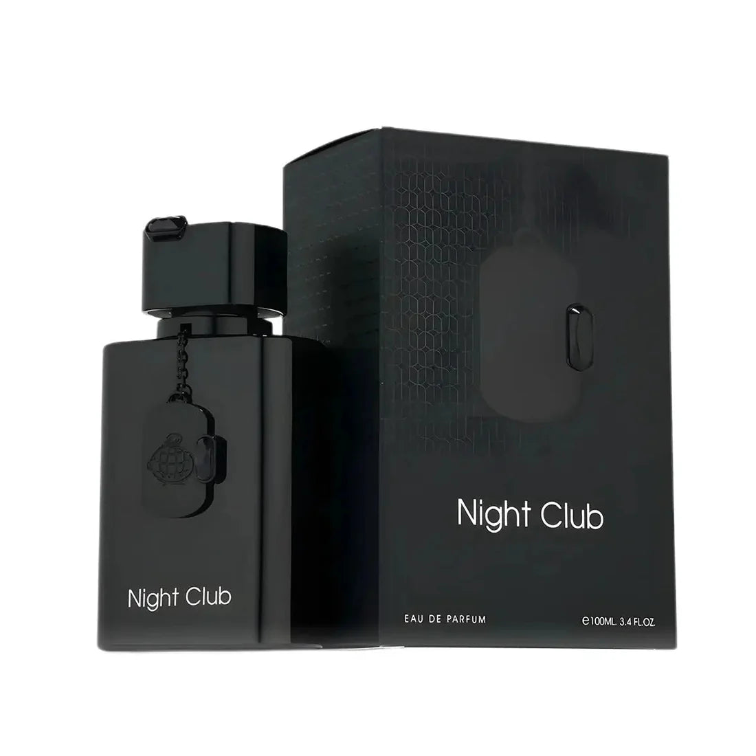 parfymeflasken og esken side om side av Night Club Perfume 100ml EDP Fragrance World
