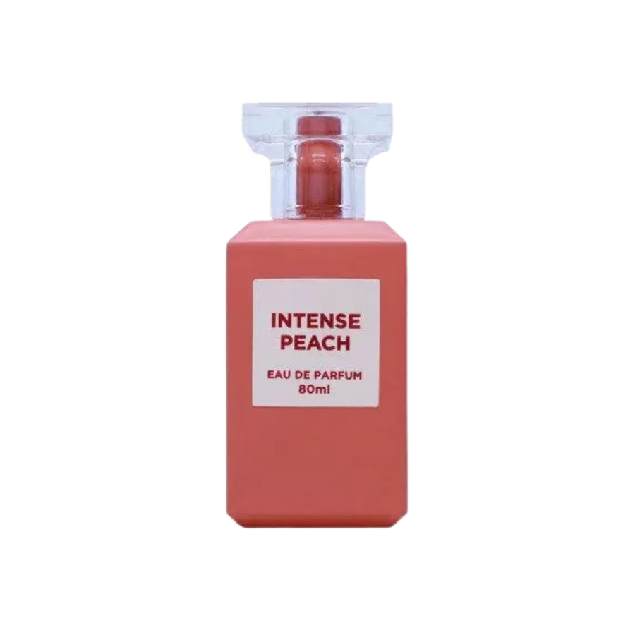 Parfymeflasken til Fragrance World Intense Peach Parfyme