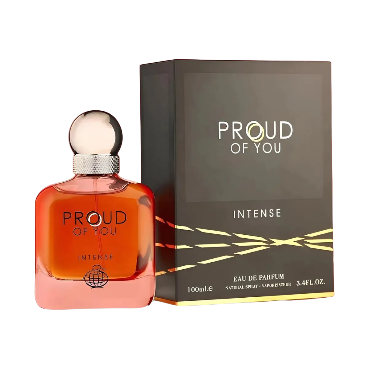 Parfymeflasken og esken til Fragrance World Proud Of You Intense Parfyme