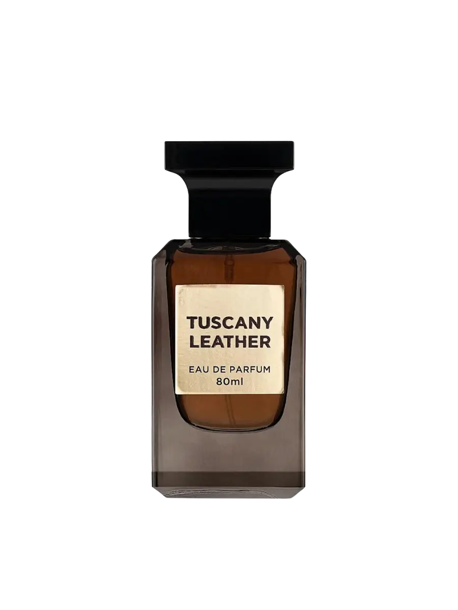 Parfymeflasken til Fragrance World Tuscany Leather Parfyme
