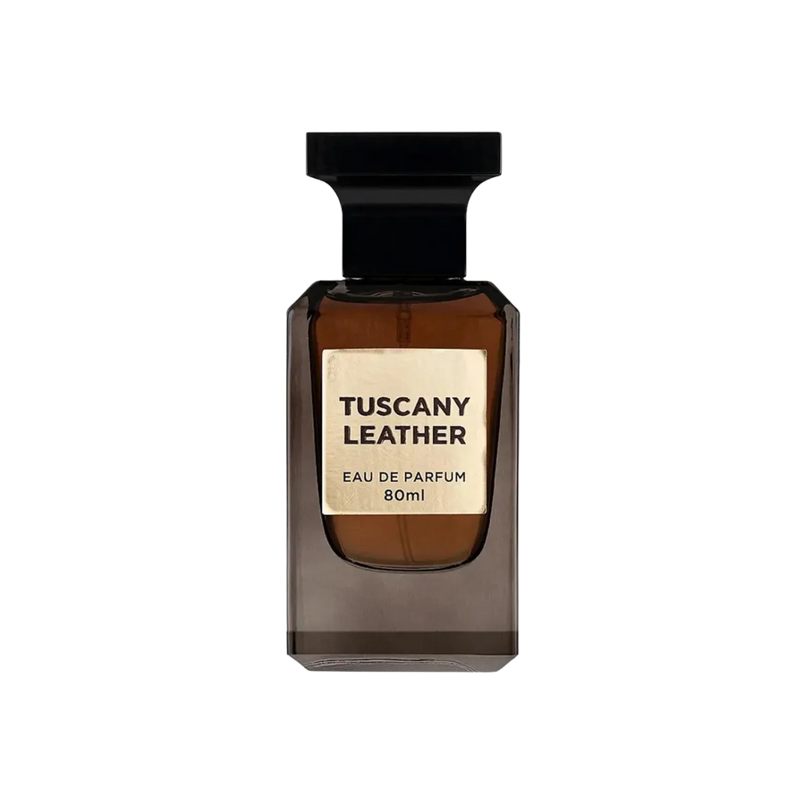 Parfymeflasken til Fragrance World Tuscany Leather Parfyme