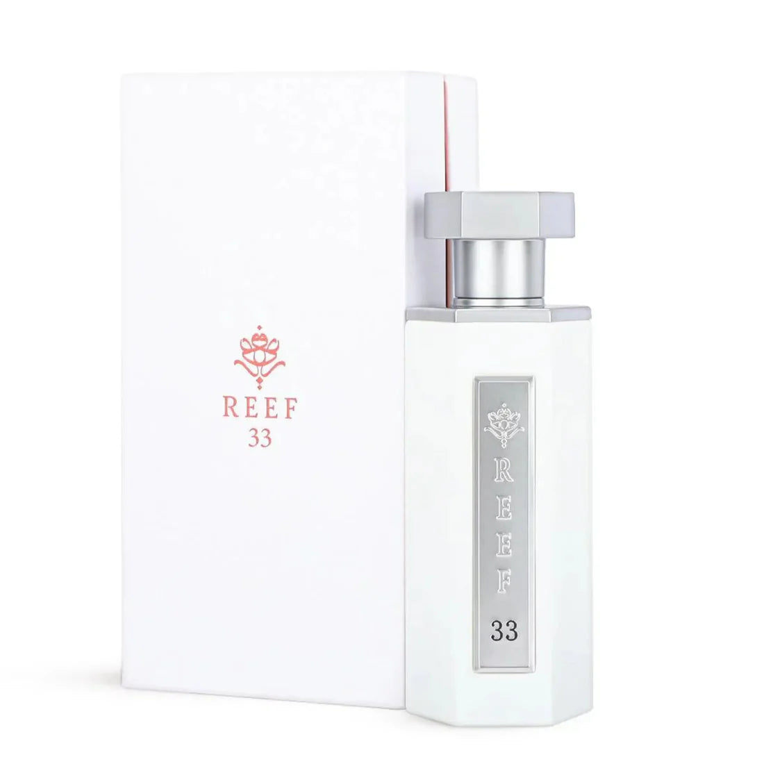 Bilde av esken og parfymeflasken side om side av Reef 33 White EDP 100ml