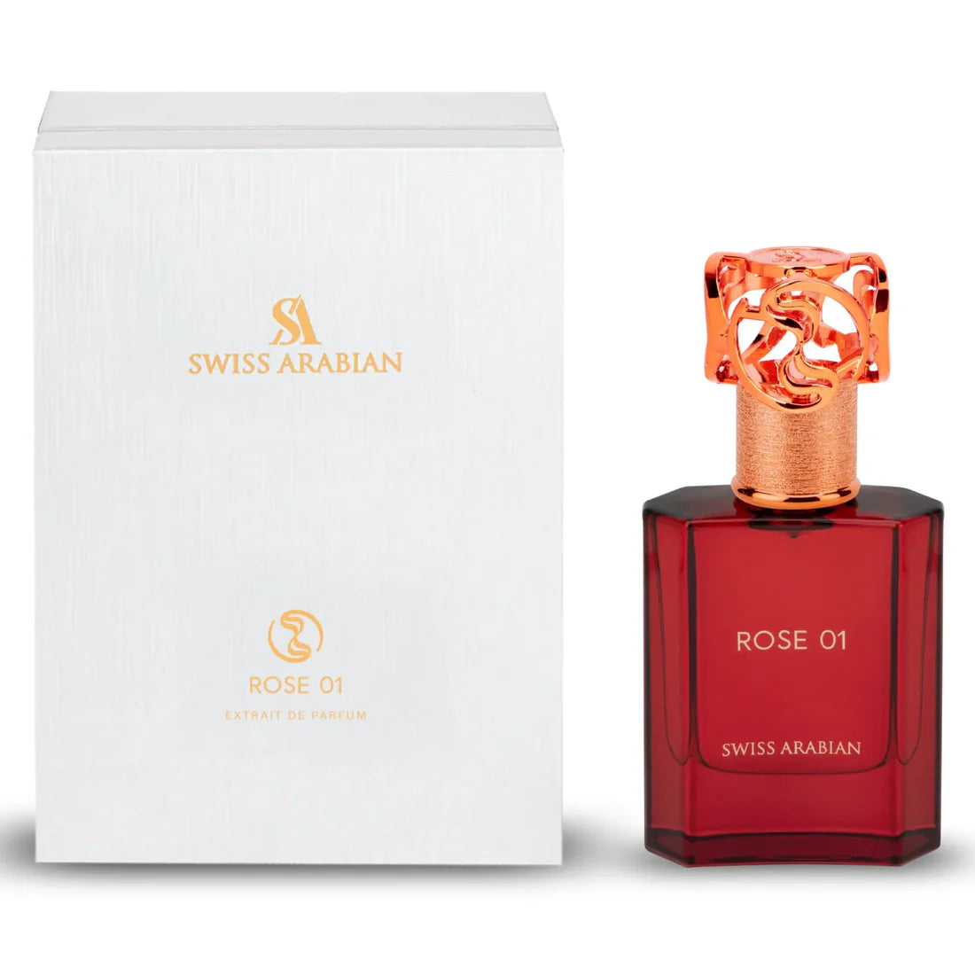 Esken opg parfymeflasken til Rose 01 Extrait De Parfum 50ml Swiss Arabian side om side