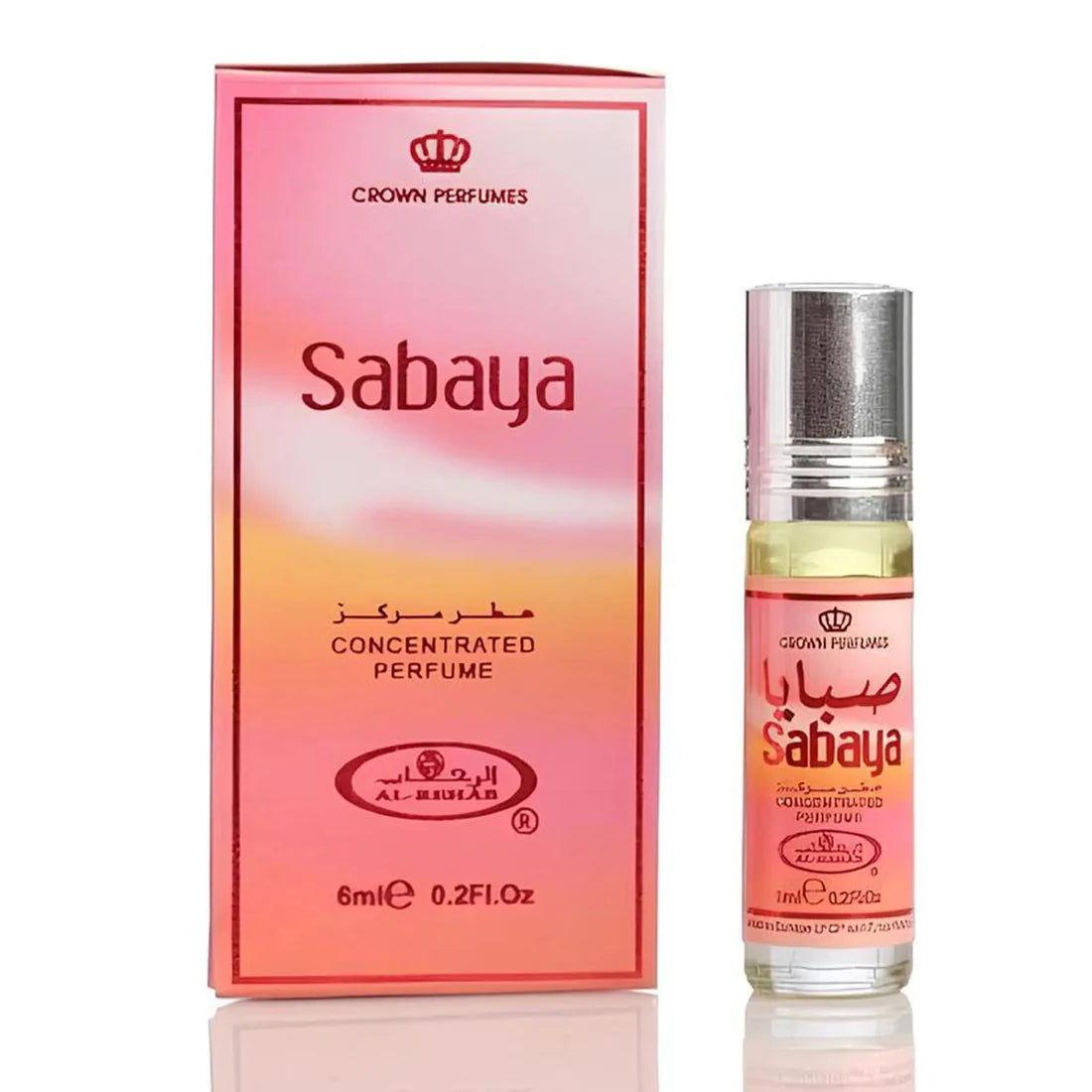 Bilde av esken og flasken side om side av Sabaya Perfume Oil 6ml Al Rehab