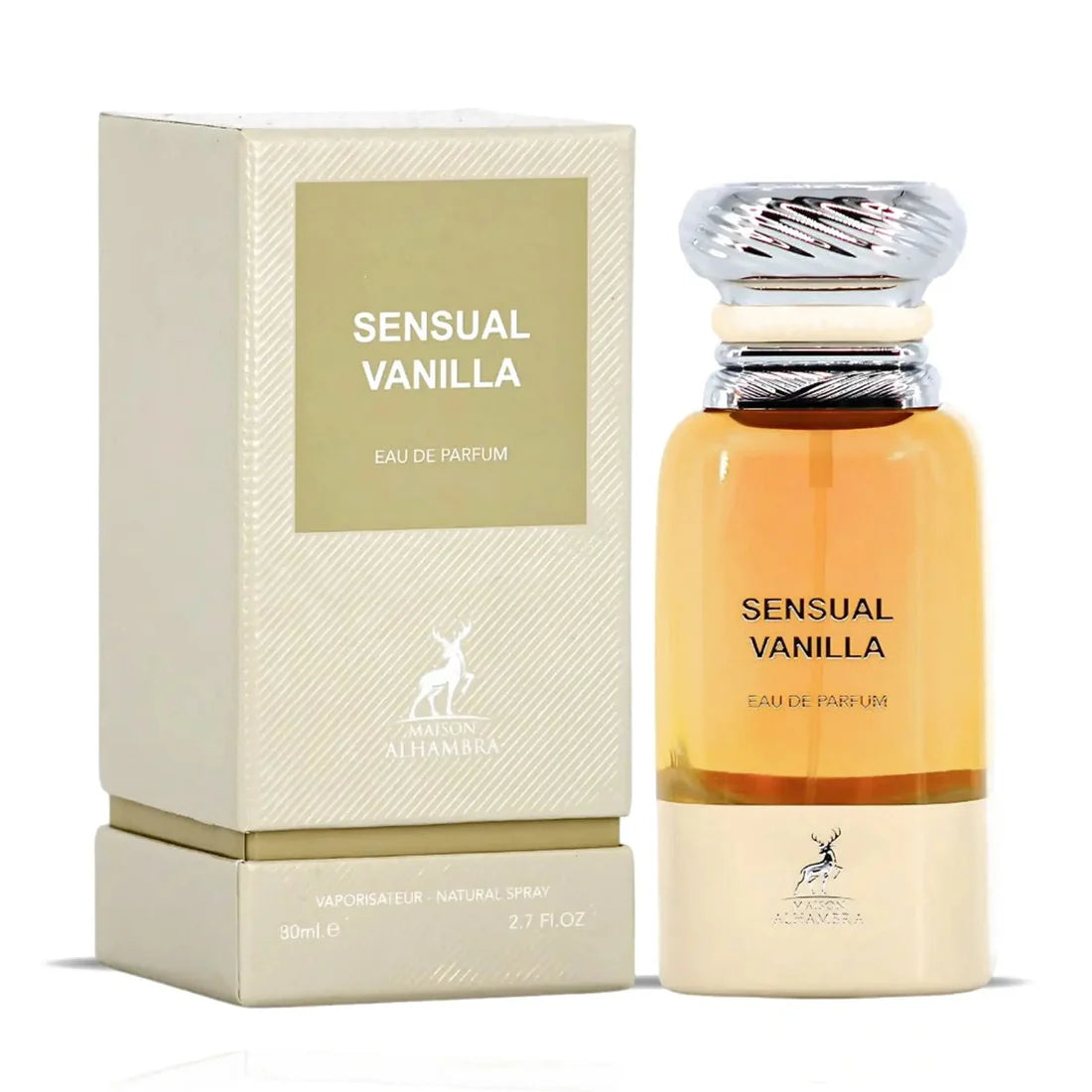 Bilde av esken og parfymeflasken til Sensual Vanilla Perfume 80ml EDP Maison Alhambra
