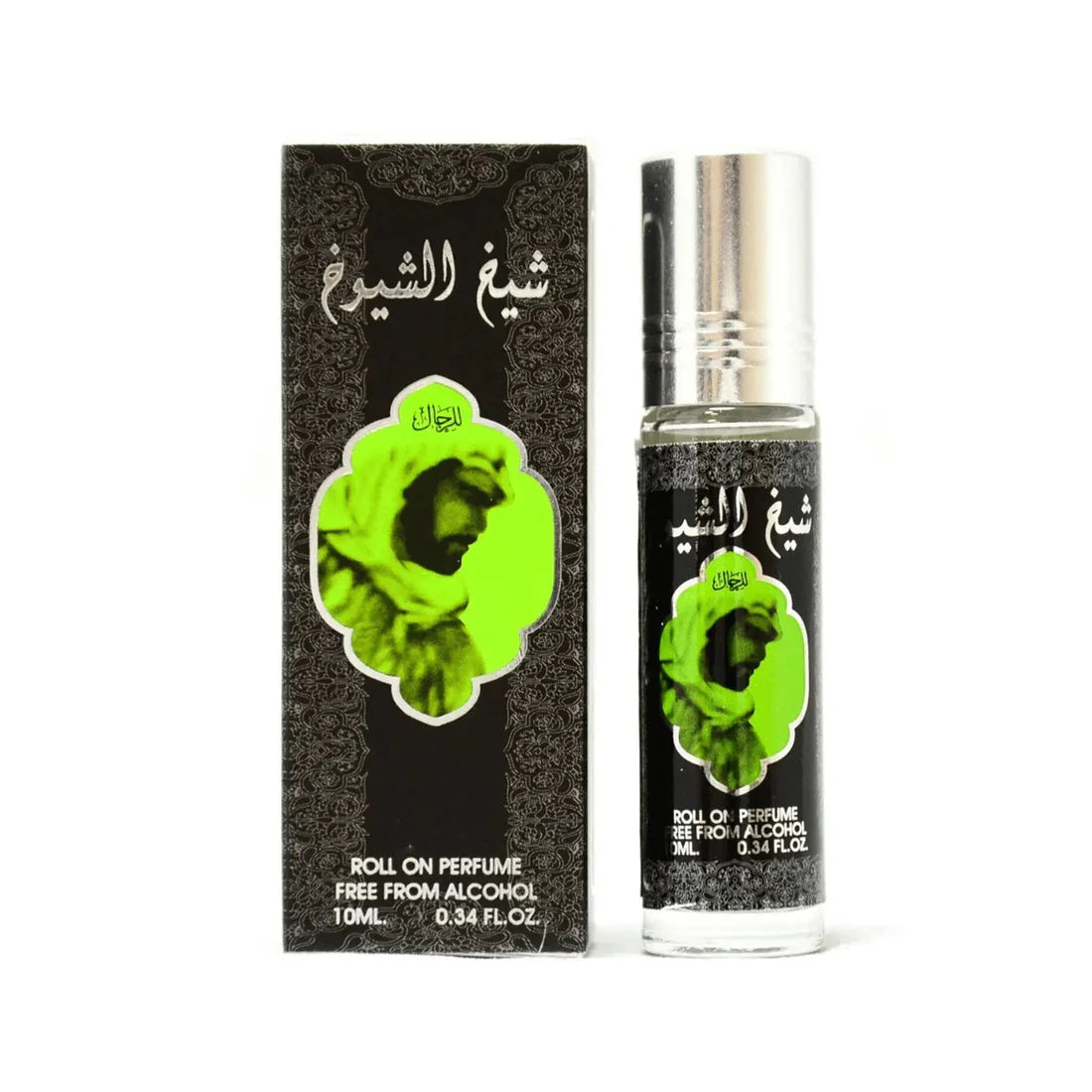 Bilde av esken og flasken side om side av Sheikh Al Shuyukh Perfume Oil 10ml Ard Al Zaafaran