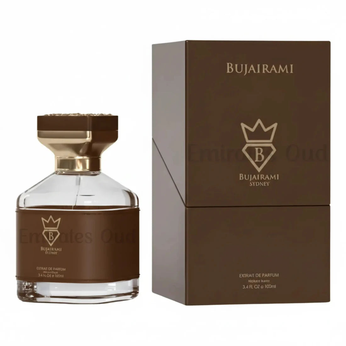 Parfymeflasken og esken til Bujairami Smokilla 100ml Extrait De Parfum Bujairami Sydney side om side