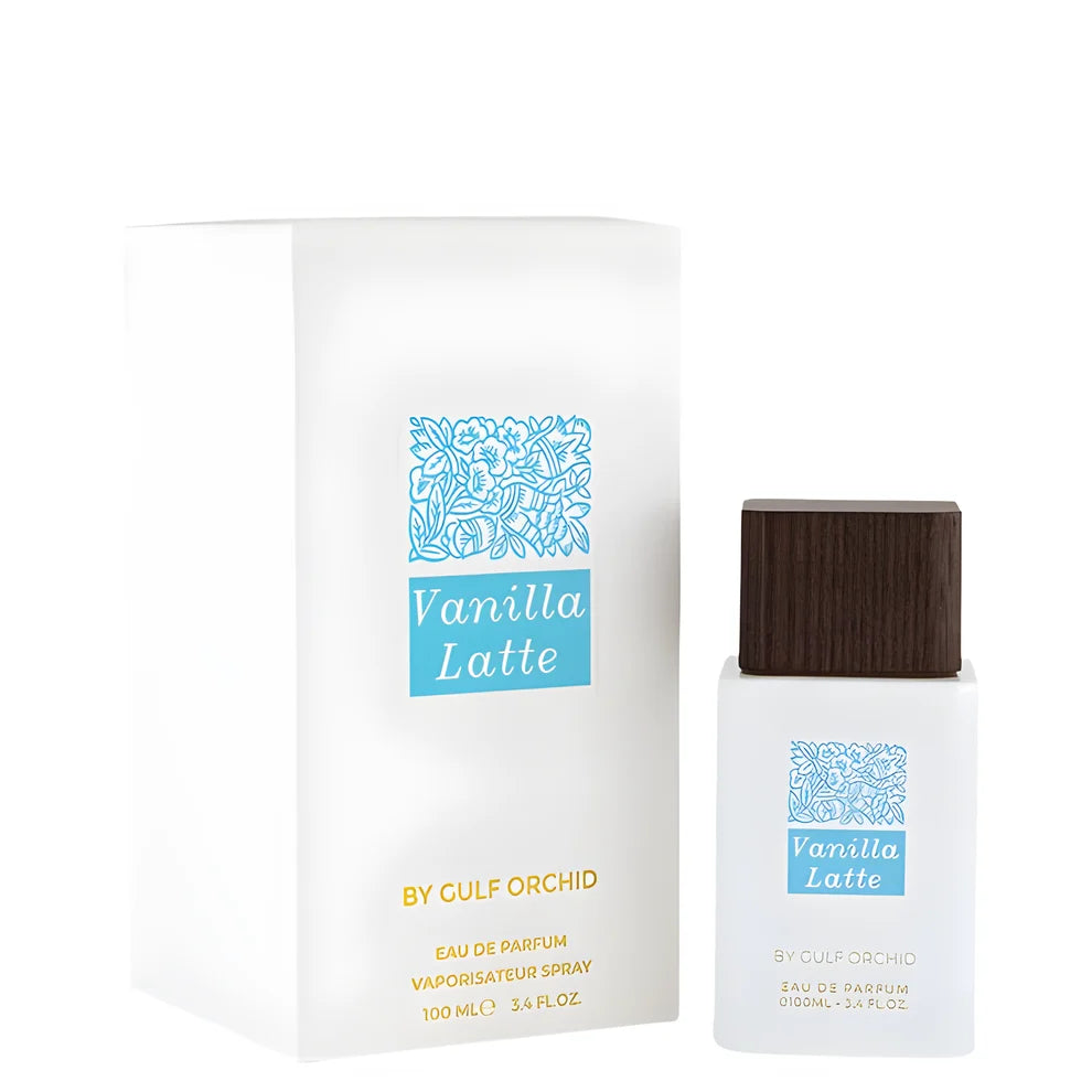 Esken og parfymeflasken til Gulf Orchid Vanilla Latte Parfyme