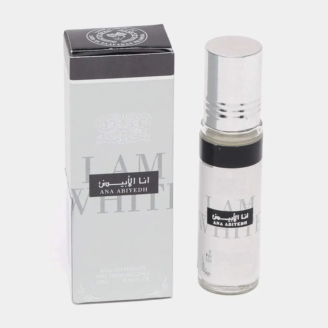 Bilde av esken og parfymeflasken side om side av Ana Abiyedh Perfume Oil 10ml Ard Al Zaafaran