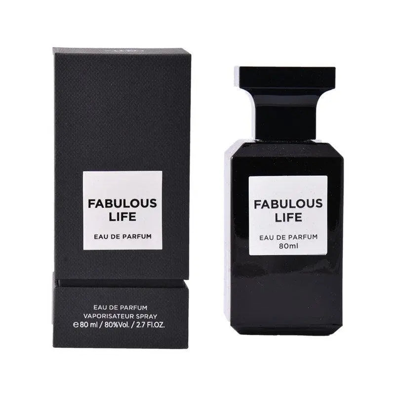 Esken og parfymeflasken til Fabulous Life Perfume 80ml EDP Fragrance World side om side