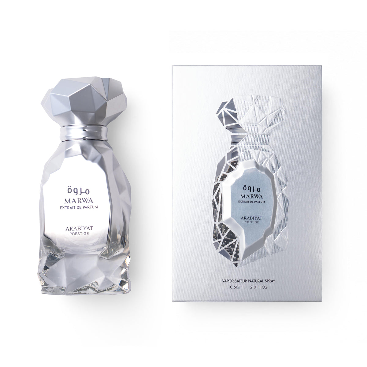 Parfymeflasken og esken til Marwa Extrait De Parfum 100ml By Arabiyat Prestige
