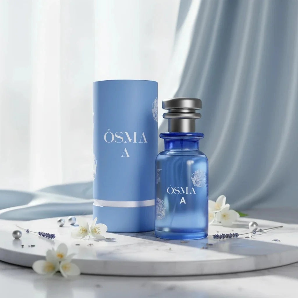 Esken og parfymeflasken side om side av Osma A parfyme