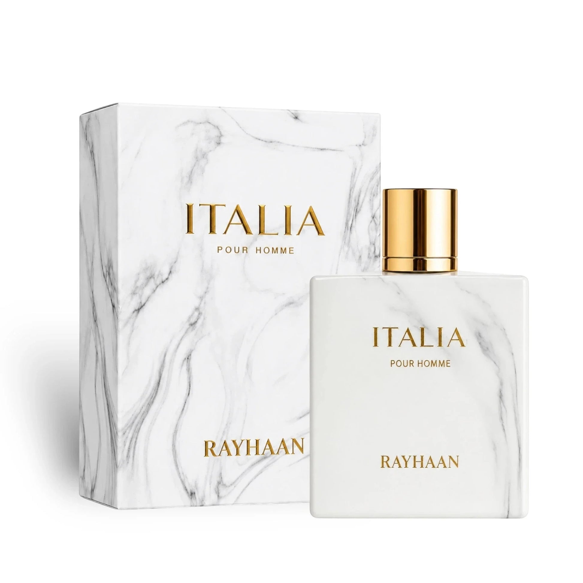 Esken og parfymeflasken til Rayhaan Italia Pour Homme Parfyme