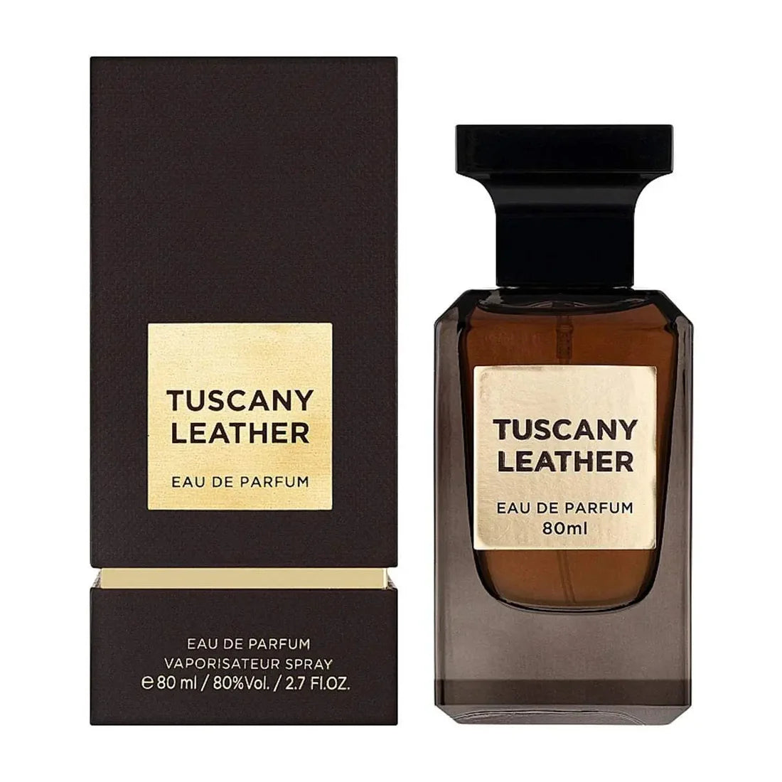 Esken og parfymeflasken side om side av Tuscany Leather
