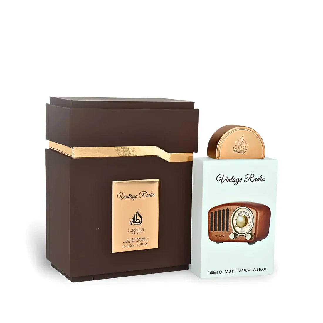 Esken og parfymeflasken til Vintage Radio Perfume 100ml EDP Lattafa Pride